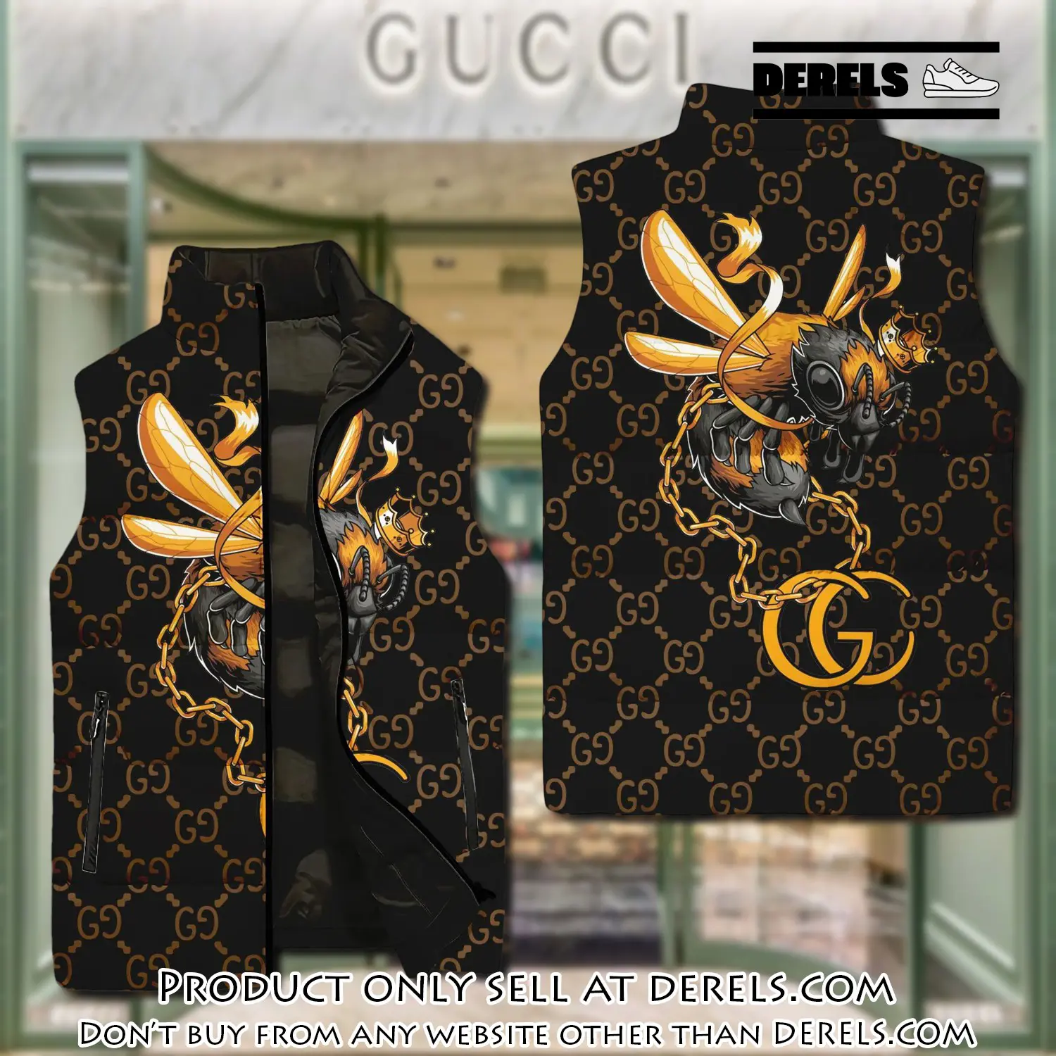 Gucci bee black type 2 luxury brand 3d sleeveless down jacket dr3047085